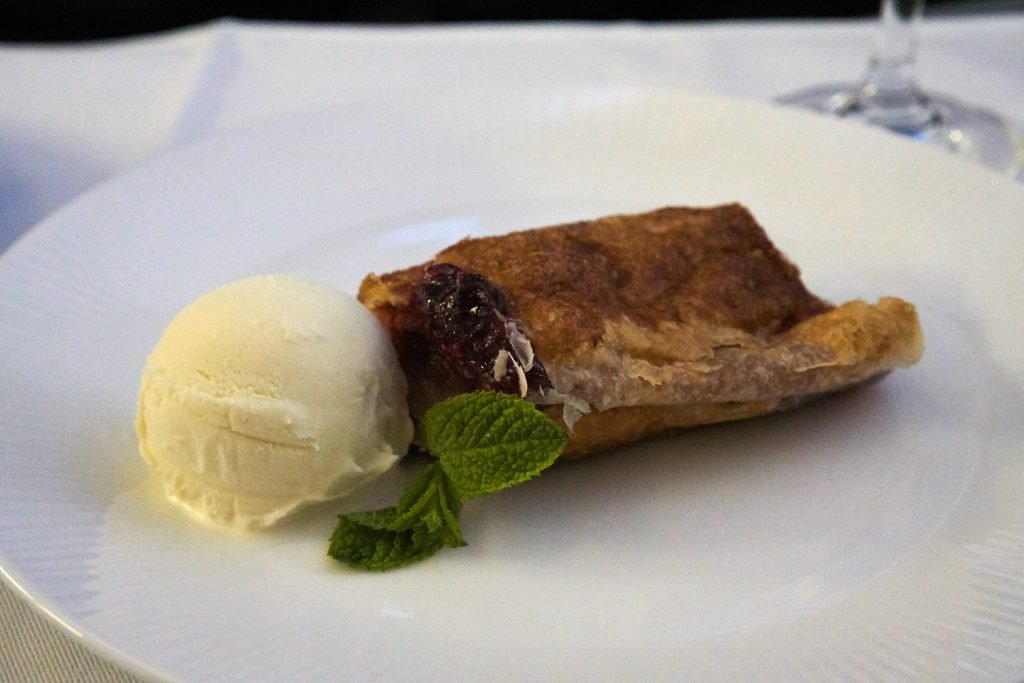 ANA First Class - Warm cherry strudel